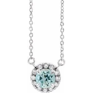 14K White 5 mm Natural Aquamarine & 1/10 CTW Natural Diamond 16" Necklace