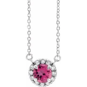 14K White 5 mm Natural Pink Tourmaline & 1/10 CTW Natural Diamond 18" Necklace