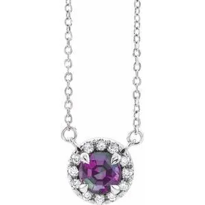 14K White 6 mm Lab-Grown Alexandrite & 1/6 CTW Natural Diamond 18" Necklace
