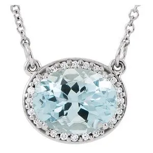 14K White Aquamarine & .05 CTW Diamond 16.5" Necklace