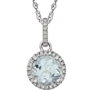 14K White Aquamarine & 1/10 CTW Diamond 18" Necklace