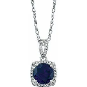 14K White Created Blue Sapphire & 1/8 CTW Diamond 18" Necklace