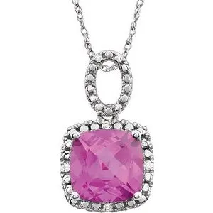 14K White Created Pink Sapphire & .03 CTW Diamond 18" Necklace