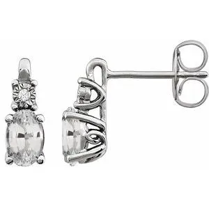 14K White Created White Sapphire & .02 CTW Diamond Earrings 7