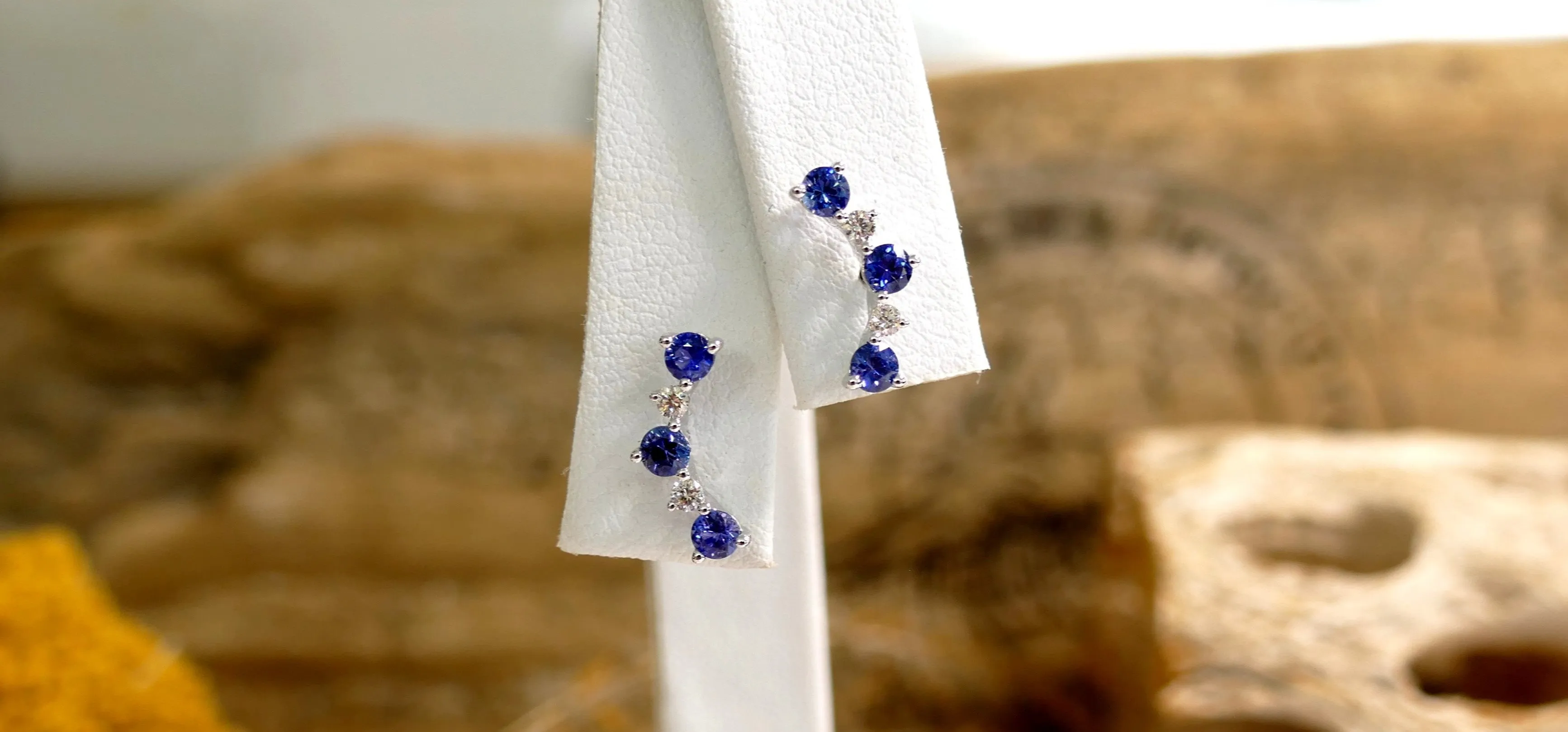 14k White Gold 0.09ct Diamond Sapphire Stud Earrings