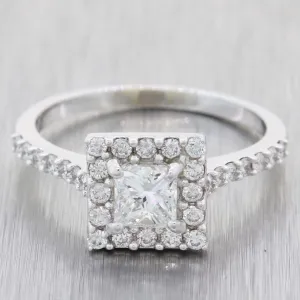 14k White Gold 1.01ctw Princess Diamond Halo Engagement Ring EGL $4910 G8