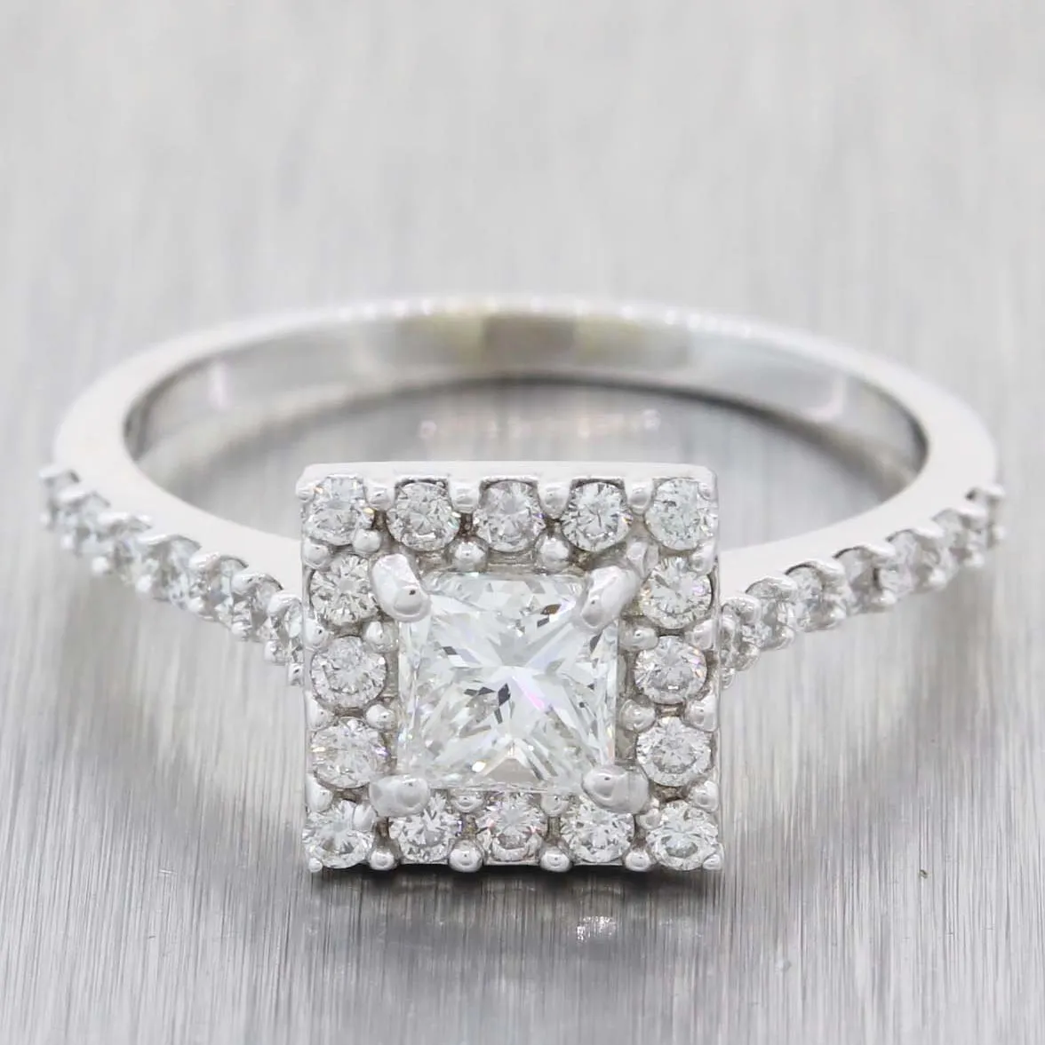 14k White Gold 1.01ctw Princess Diamond Halo Engagement Ring EGL $4910 G8