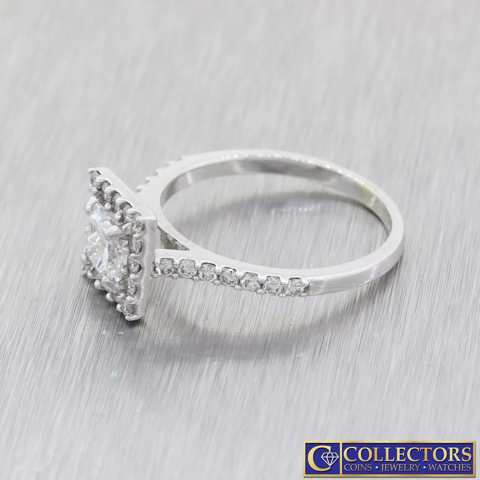 14k White Gold 1.01ctw Princess Diamond Halo Engagement Ring EGL $4910 G8