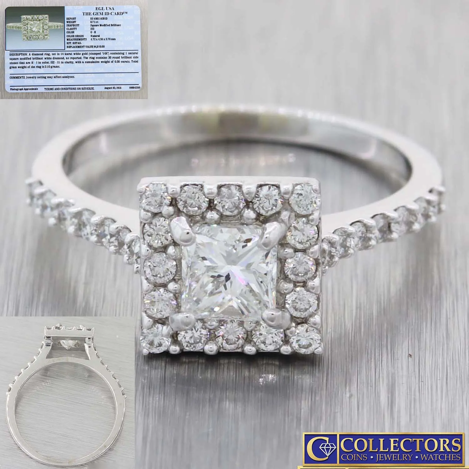 14k White Gold 1.01ctw Princess Diamond Halo Engagement Ring EGL $4910 G8
