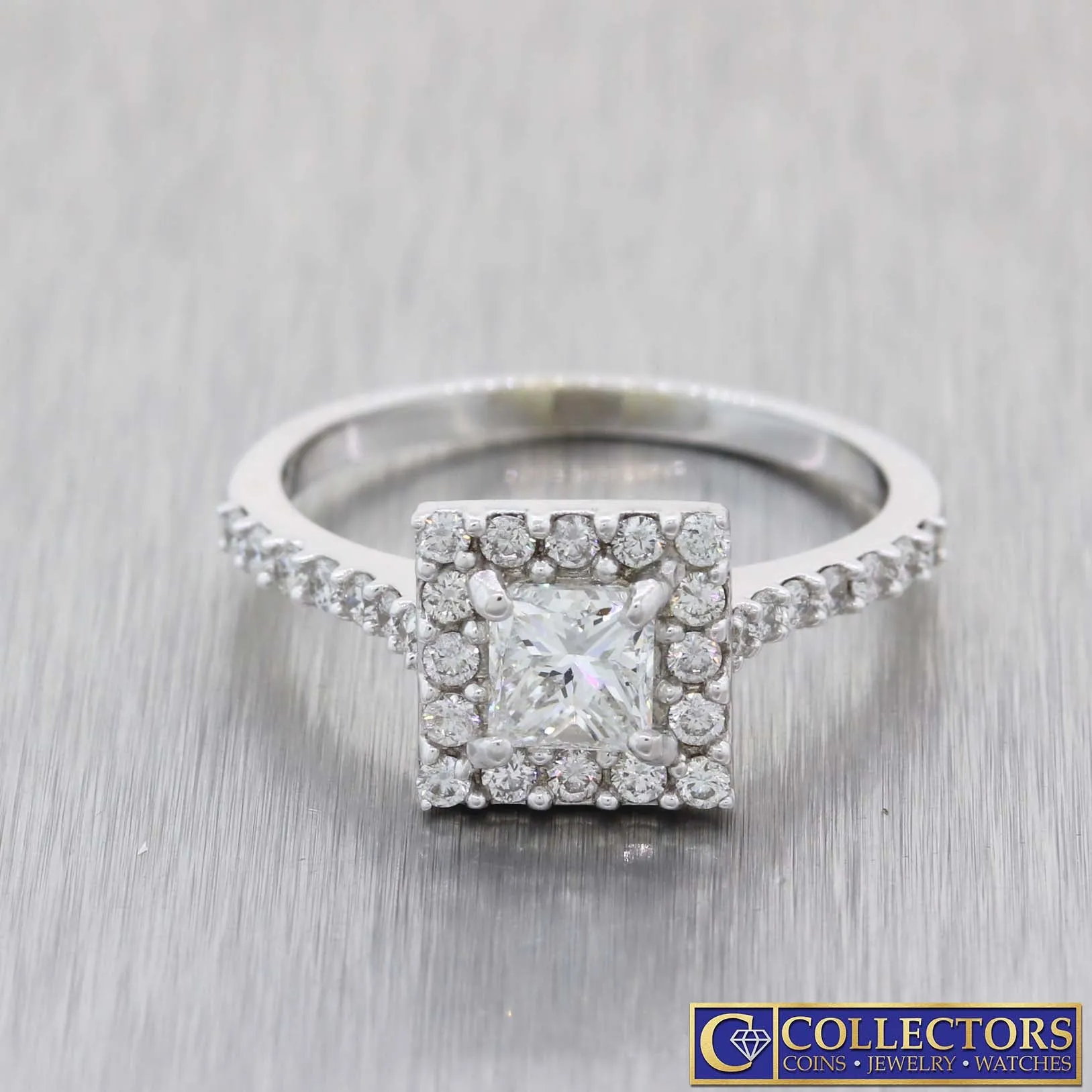 14k White Gold 1.01ctw Princess Diamond Halo Engagement Ring EGL $4910 G8