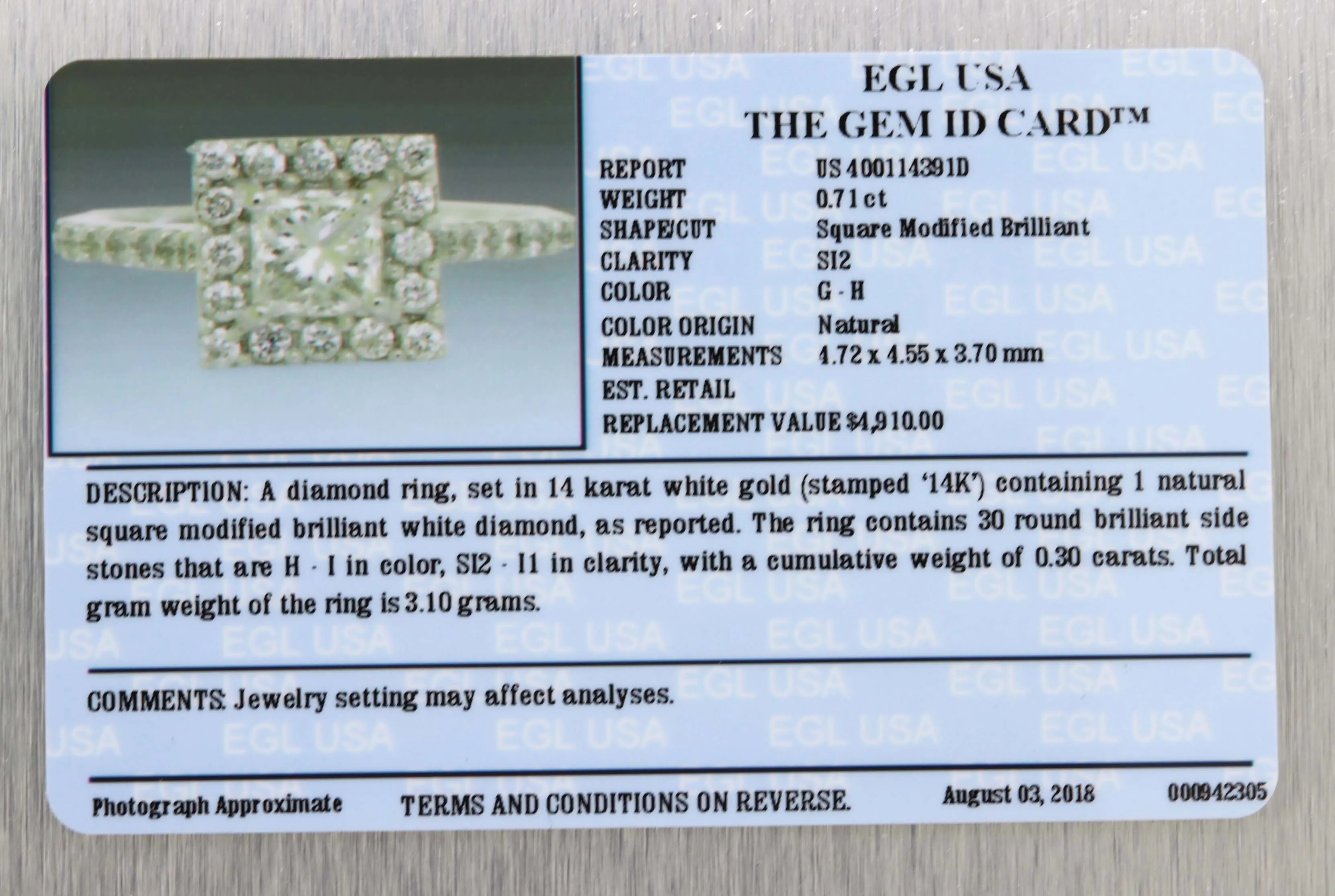 14k White Gold 1.01ctw Princess Diamond Halo Engagement Ring EGL $4910 G8