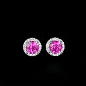 14K White Gold 1.27 CTW Pink Sapphire and Diamond Stud Earrings