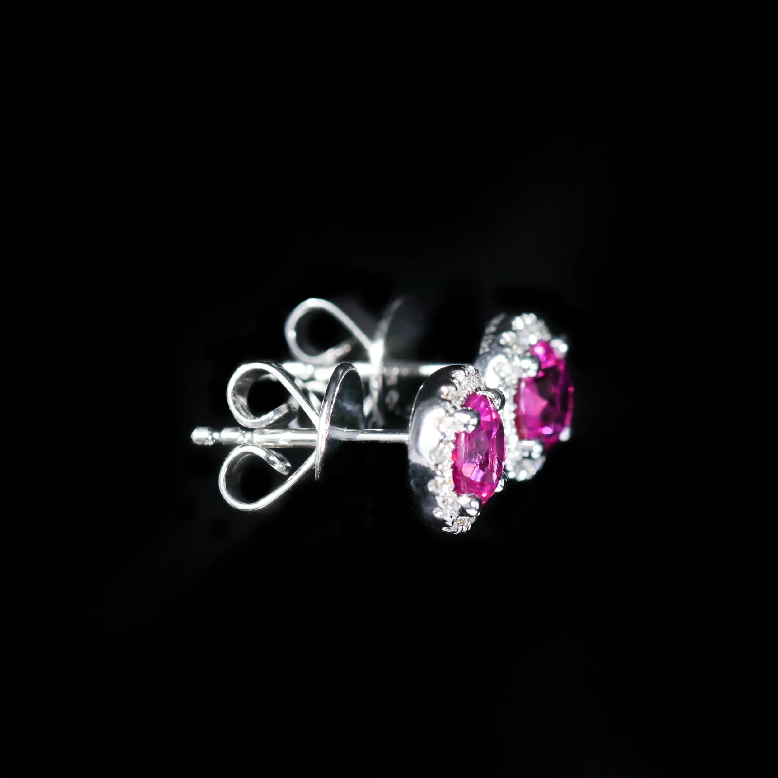 14K White Gold 1.27 CTW Pink Sapphire and Diamond Stud Earrings