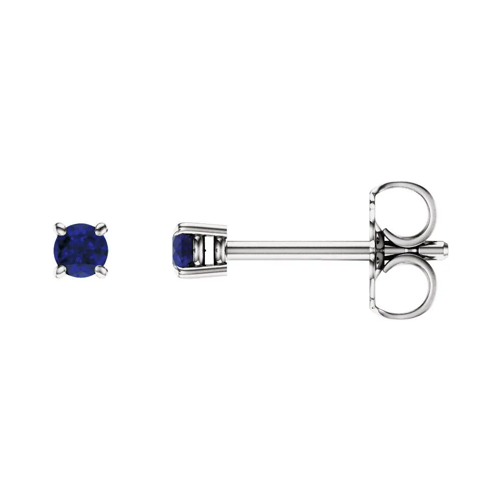 14k White Gold 2.5mm Round Blue Sapphire Earrings