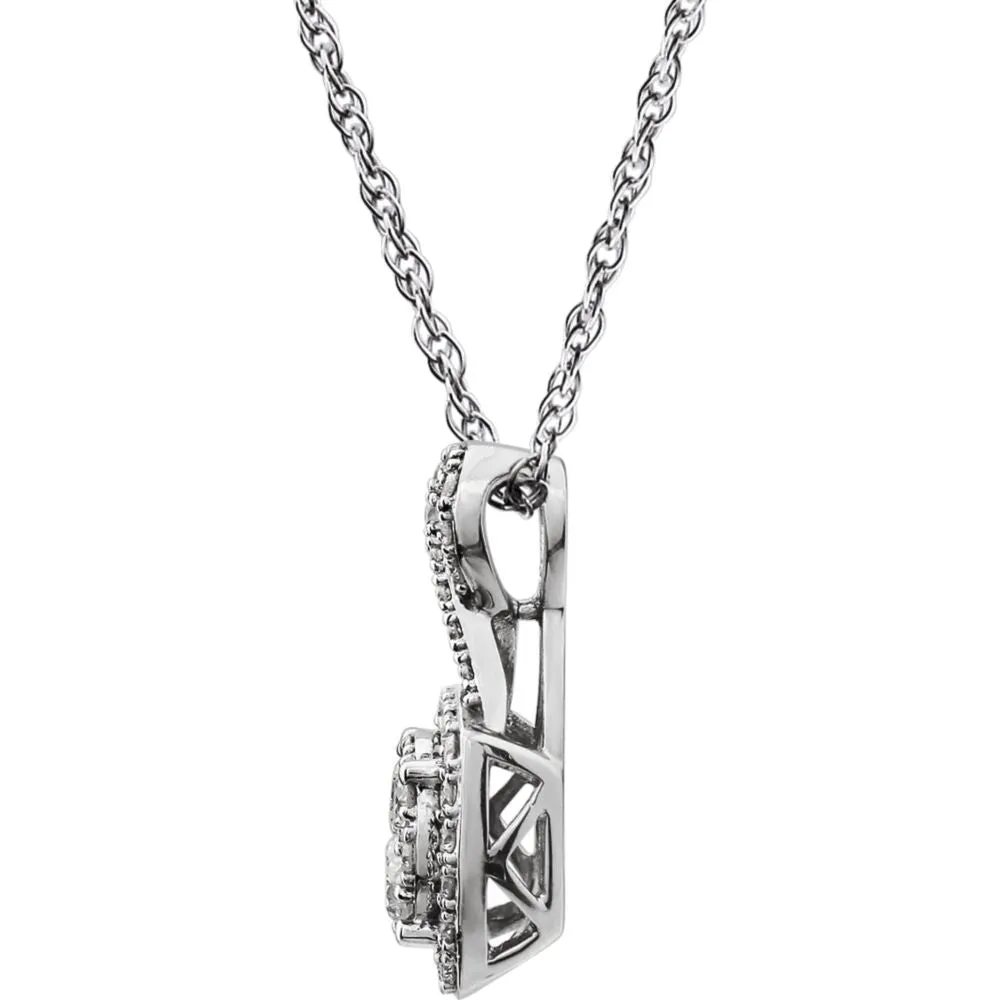 14k White Gold 3/4 CTW Halo-Style Diamond 18" Necklace