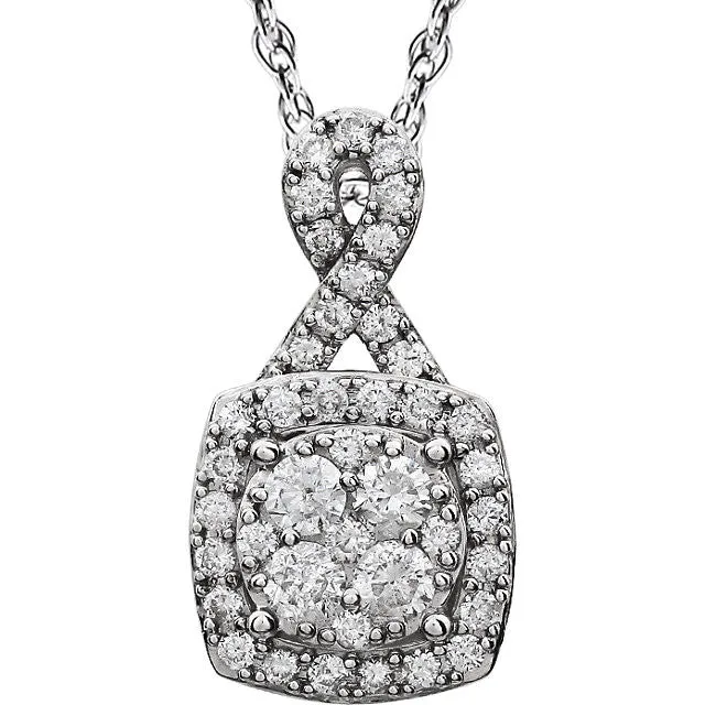 14k White Gold 3/4 CTW Halo-Style Diamond 18" Necklace
