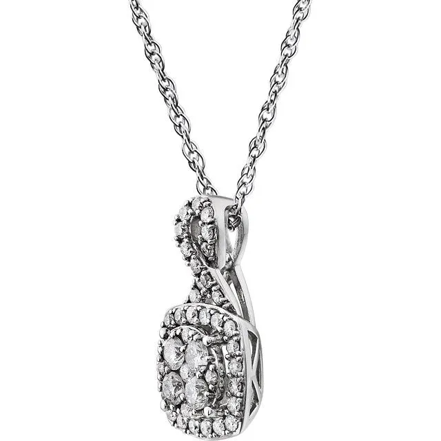 14k White Gold 3/4 CTW Halo-Style Diamond 18" Necklace