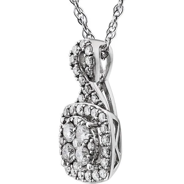 14k White Gold 3/4 CTW Halo-Style Diamond 18" Necklace
