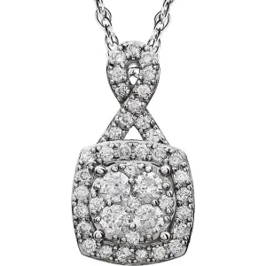 14k White Gold 3/4 CTW Halo-Style Diamond 18" Necklace
