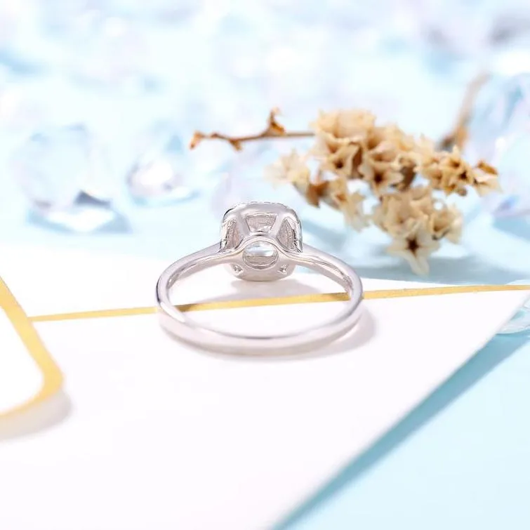 14k White Gold 4mm Princess Cut Diamond Halo Engagement Ring