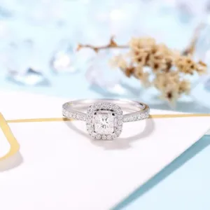14k White Gold 4mm Princess Cut Diamond Halo Engagement Ring