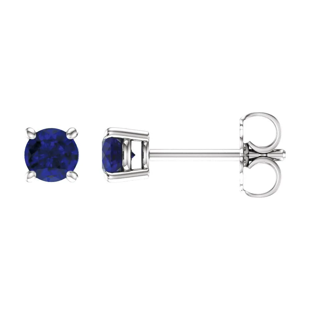 14k White Gold 4mm Round Blue Sapphire Earrings