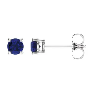 14k White Gold 4mm Round Blue Sapphire Earrings