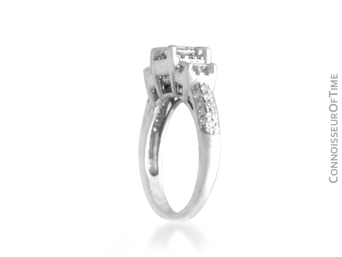 14K White Gold & Diamond 3-Stone 1 Carat Engagement Wedding Ring