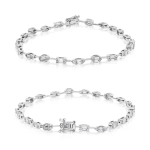 14K White Gold Baguette Diamond Tennis Bracelet