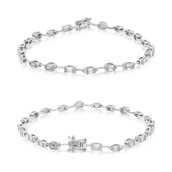 14K White Gold Baguette Diamond Tennis Bracelet