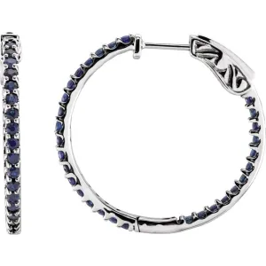 14k White Gold Blue Sapphire Hoop Earrings
