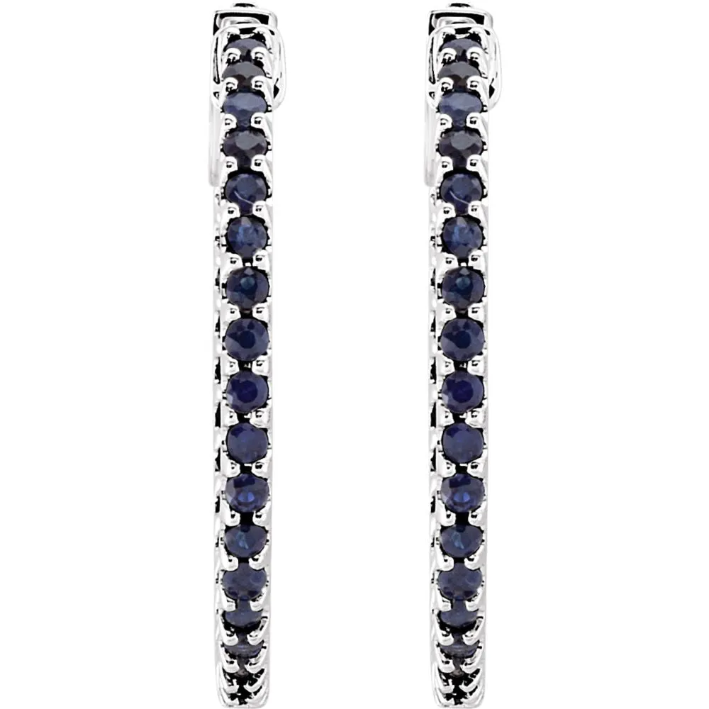 14k White Gold Blue Sapphire Hoop Earrings