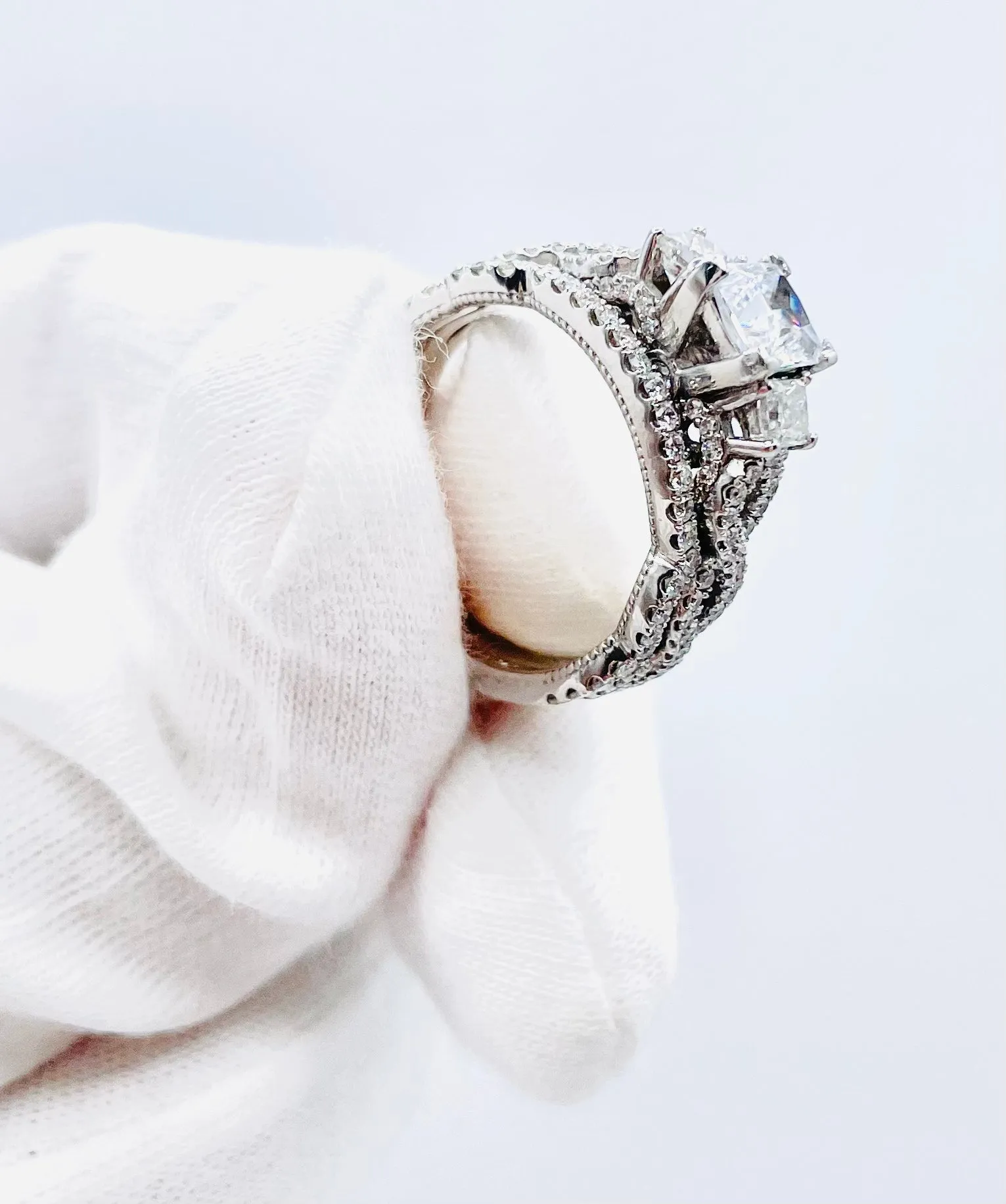 14K White Gold Briolette Cut Engagement Set