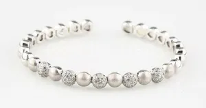 14k White Gold Brushed Dome & Pavé Diamond Cuff Bracelet TDW = 1.5 ct