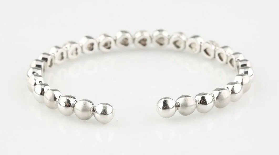 14k White Gold Brushed Dome & Pavé Diamond Cuff Bracelet TDW = 1.5 ct