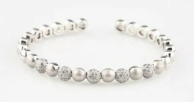 14k White Gold Brushed Dome & Pavé Diamond Cuff Bracelet TDW = 1.5 ct