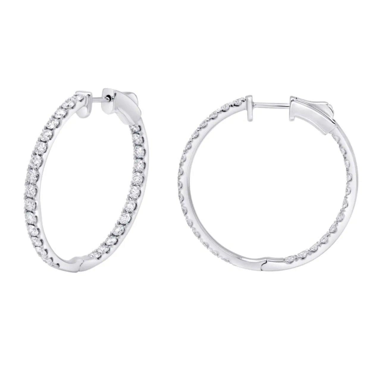 14K White Gold Classic 2.5ct Diamond Hoops