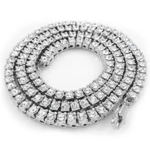 14k White Gold Iced 1 Row Chain