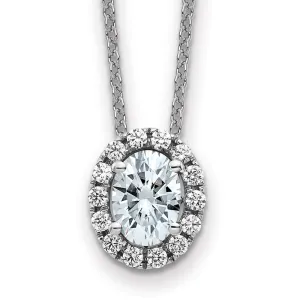 14k White Gold Oval & Round Halo Necklace D E F Pure Light Moissanite