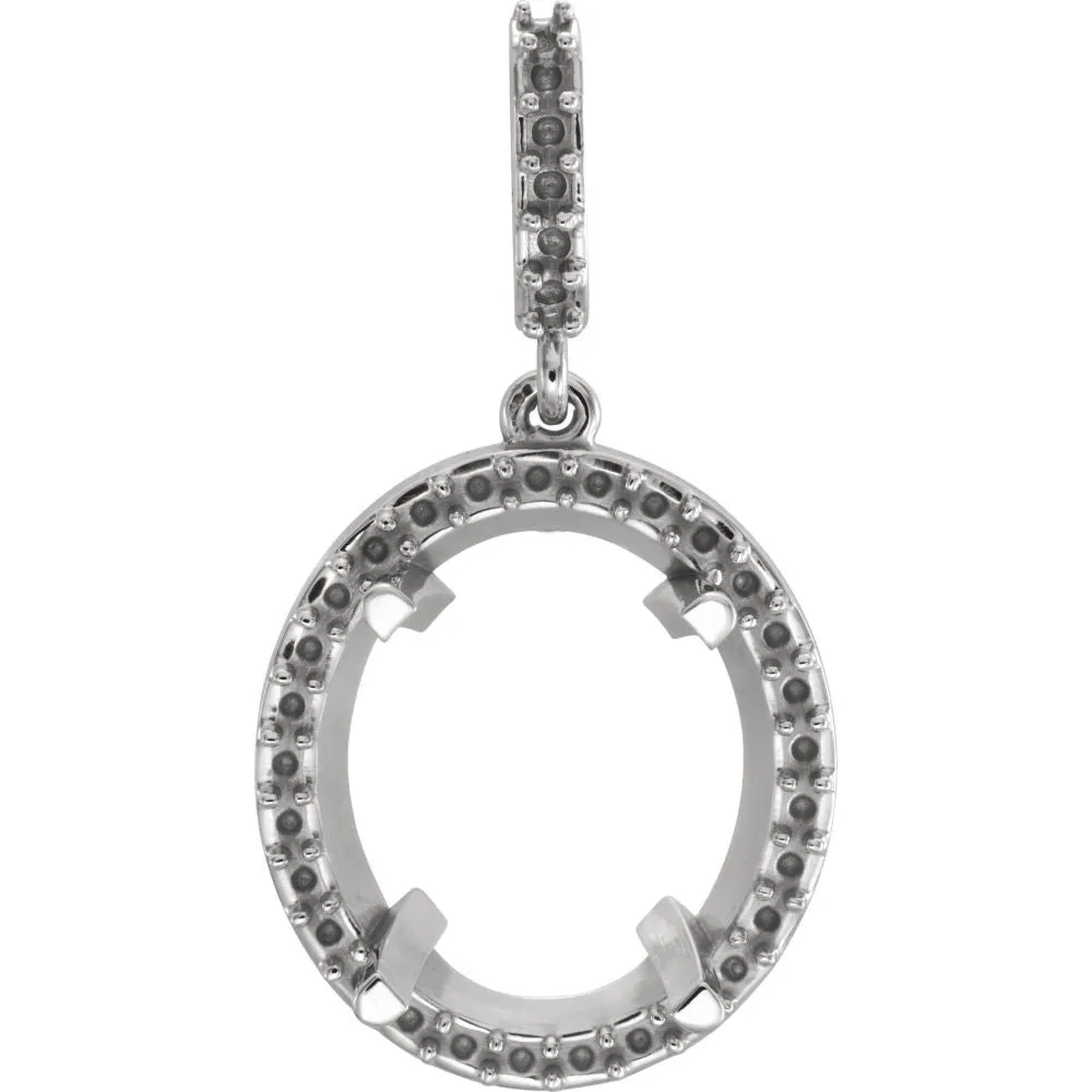 14k White Gold Oval Halo Style Pendant Mounting