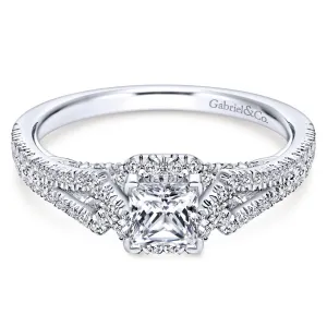 14K White Gold Princess Halo Diamond Engagement Ring