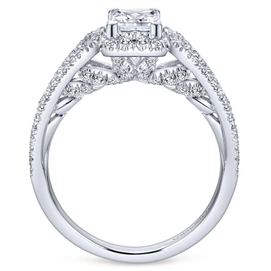 14K White Gold Princess Halo Diamond Engagement Ring