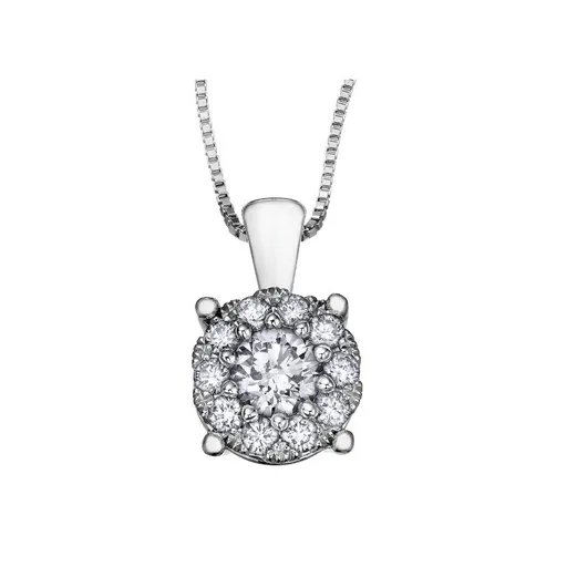 14K White Gold Starburst (0.25ct) Diamond Cluster Halo Pendant