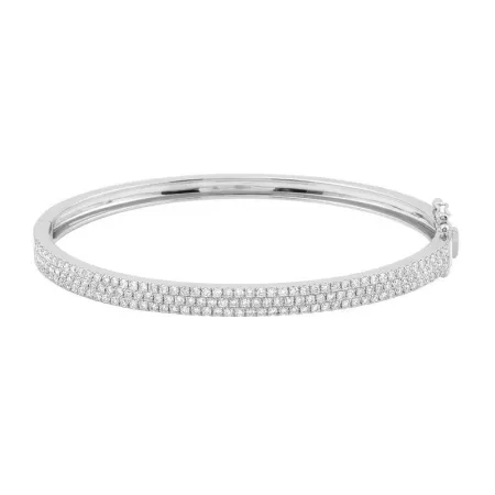 14K White Gold Three Row Pave Diamond Bangle (1.68ctw)