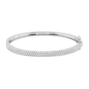 14K White Gold Three Row Pave Diamond Bangle (1.68ctw)
