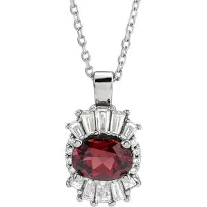 14K White Mozambique Garnet & 1/3 CTW Diamond 16-18" Necklace