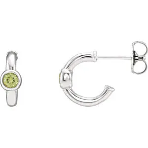 14K White Peridot J-Hoop Earrings