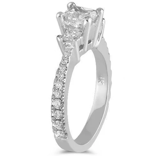 14K White Solid Gold GAI Certified Natural Diamond Engagement Ring 1.65 Ctw
