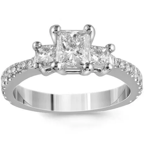 14K White Solid Gold GAI Certified Natural Diamond Engagement Ring 1.65 Ctw