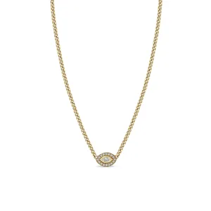 14k XS Curb Chain Marquise Diamond Halo Necklace